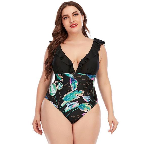 Суцільний купальний Plus Size з підтримкою грудей в тропічному принті