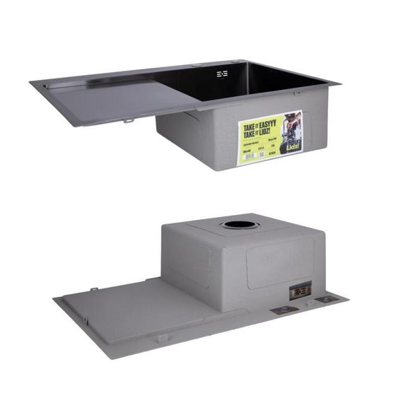 Комплект Lidz Handmade H7849BL Мийка для кухні інтегрована крило зліва BlackPVD у комплекті з дозатором + Lidz K01B Кошик | Зображення 3