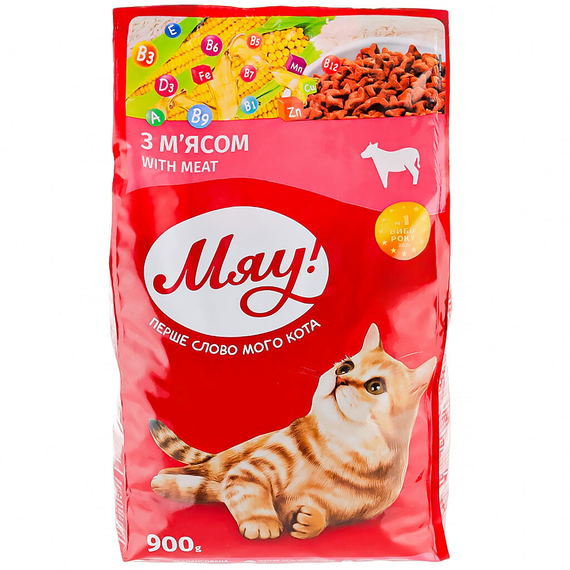 Сухой корм Мяу! для котов, с мясом 900г