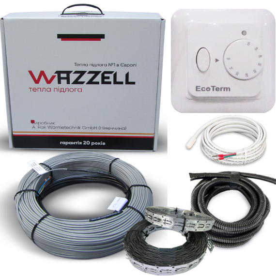 Комплект тепла підлога WAZZELL EASYHEAT + термостат механічний. Нагрівальний кабель універсальний 80 м / 1600 Вт / 8 - 12 м²