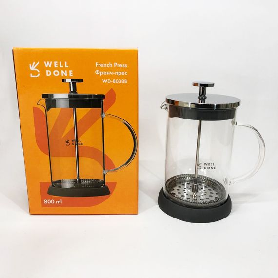 Френч-прес Well Done WD-8038B із термостійкого скла 800 мл, Незвичайний заварник для чаю | Зображення 4