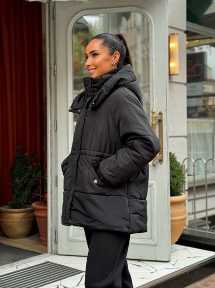 Женская теплая зимняя куртка на кулиске с капюшоном NB24035 цвет черный, размер 42/44 | Зображення 2