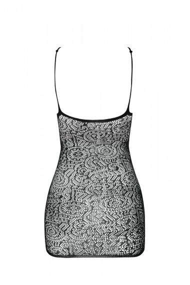 Ажурна мінісукня на тонких бретелях Passion BS096 One Size, black, плетіння на грудях | Зображення 3