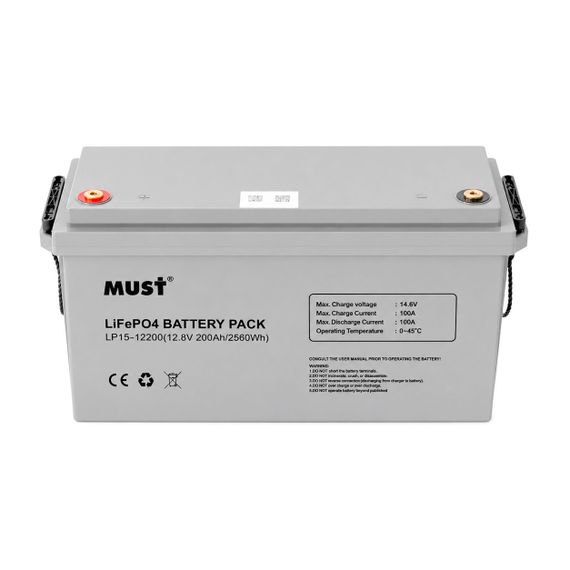 Акумуляторна батарея Must LiFePO4 LP15-12200 12,8V 200Ah, 2,56kWh, BMS100A@4S, 6000 cycles, 502x185x243, 23kg | Зображення 1