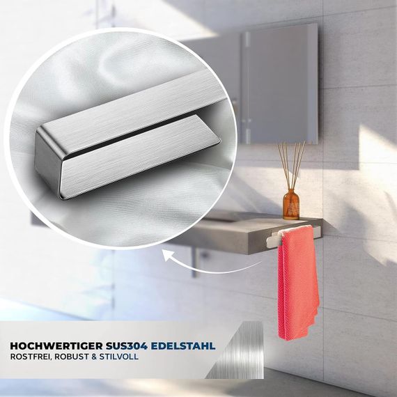 Тримач для рушників самоклеючий настінний 36 см до 10 кг, сріблястий для ванної та кухні нержавіюча сталь з клейкими смужками | Зображення 2