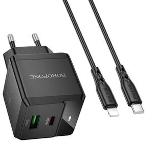 МЗП Borofone BN19 Intenso PD20W+QC3.0 (1USB-A/1C) + кабель Type-C to Lightning Black