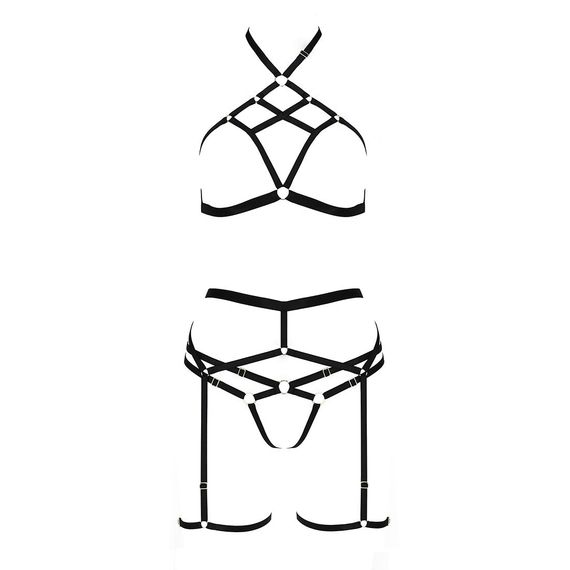 Комплект білизни MORGAN SET OpenBra black - Passion Exclusive: стрепи: трусики, ліф, пояс, 2XL/3XL | Зображення 4