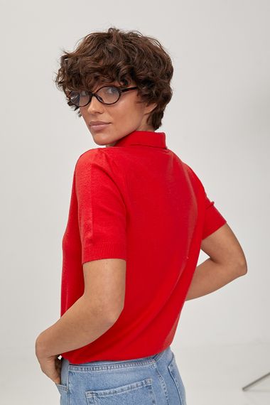 Однотонне в'язане поло - червоний цвет, ONE SIZE (є розміри) | Зображення 1