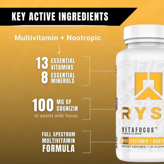Мультивитамины Ryse Supps Vitafocus, Multivitamin + Nootropic, 60 Gelatin Capsules | Зображення 3