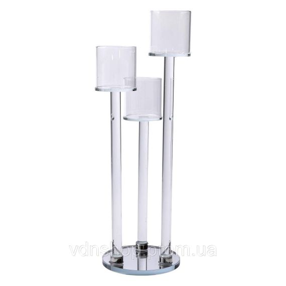 Підсвічник скляний на 3 свічки 12×37.5 см підсвічник декоративний прозорий на ніжці HP-4-13 | Зображення 3