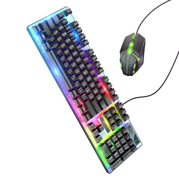 Комплект провідний KB+Mouse HOCO GM18, USB, RGB підсвічування, (Eng/Pyc), Black/White, Box | Зображення 1