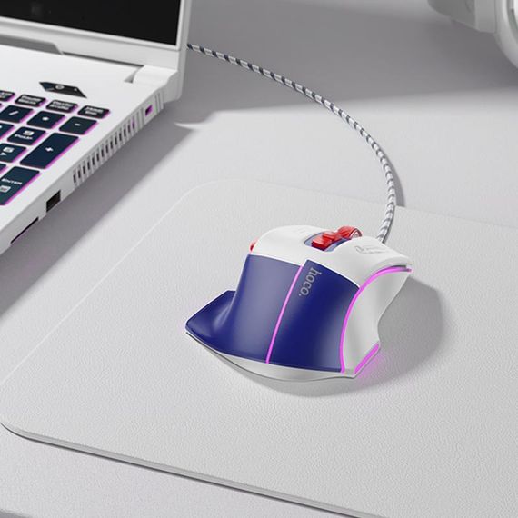 Мышь проводная Hoco GM31 Overlord luminous White / Blue | Зображення 4