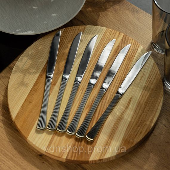 Набір столових ножів 6 штук ножі сервірувальні з нержавіючої сталі 22.5 см Срібло із золотим обрамленням HP-20-30 | Зображення 3