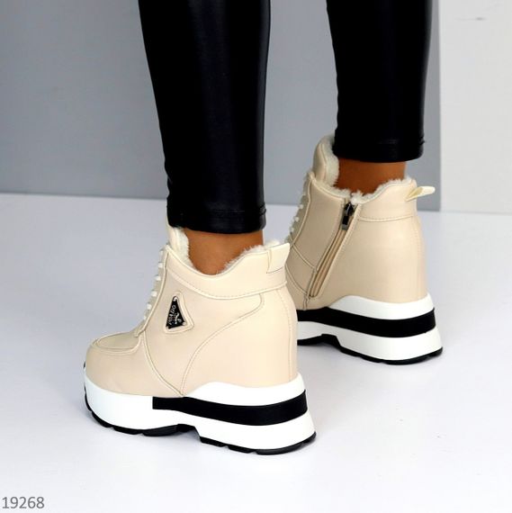 Молодіжні бежеві зимові снікерси на платформі танкетці | Зображення 5