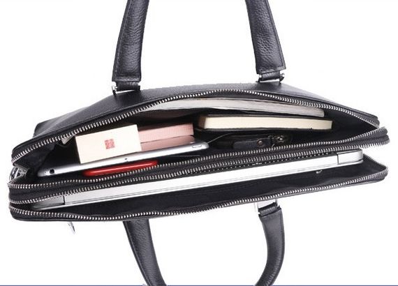 Шкіряна чоловіча ділова сумка-портфель портфель для ноутбука чорний Tiding Bag 64028 | Зображення 7