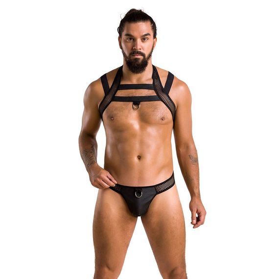 Комплект чоловічої білизни з кріпленнями Passion 043 JACOB L/XL Black, труси, шлейки | Зображення 2
