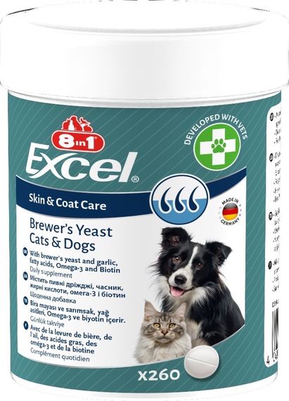 Витамины для кожи и шерсти у кошек и собак 8in1 Excel Brewers Yeast, 260 табл