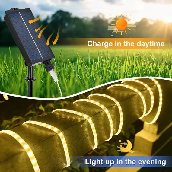 LED гірлянда із сонячною батареєю 10 м (тепле біле світло) | Зображення 5
