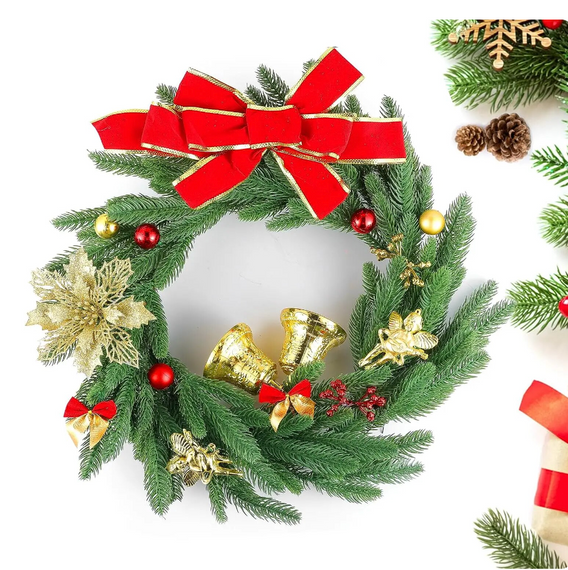 Гілки соснових голок, різдвяні прикраси, штучні рослини, Різдвяна вечірка, зроби сам | Зображення 1