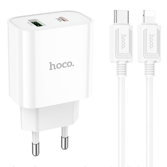 СЗУ Hoco C80A Plus Rapido PD20W+QC3.0 (1USB-A/1C) + кабель Type-C to Lightning White