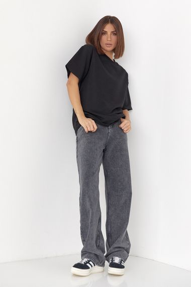 Однотонная женская футболка в стиле oversize - черный цвет, M (есть размеры) | Зображення 2
