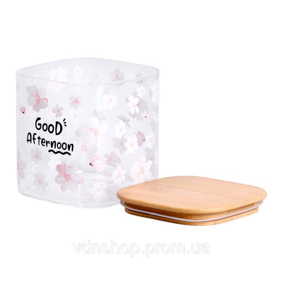 Банка для сыпучих продуктов с бамбуковой крышкой 800 мл емкость для сыпучих стекло HP-34-25 | Зображення 1