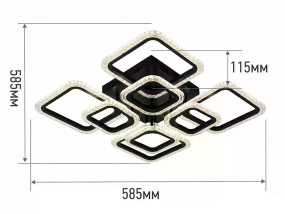 Черная потолочная светодиодная люстра X-593 с пультом • LED-люстра квадраты для спальни, гостиной, кухни и современного интерьера | Зображення 3