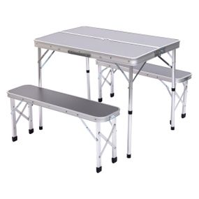 Комплект туристичний стіл + 2 лавки складні меблі Сірий Lugi JY-9060G
