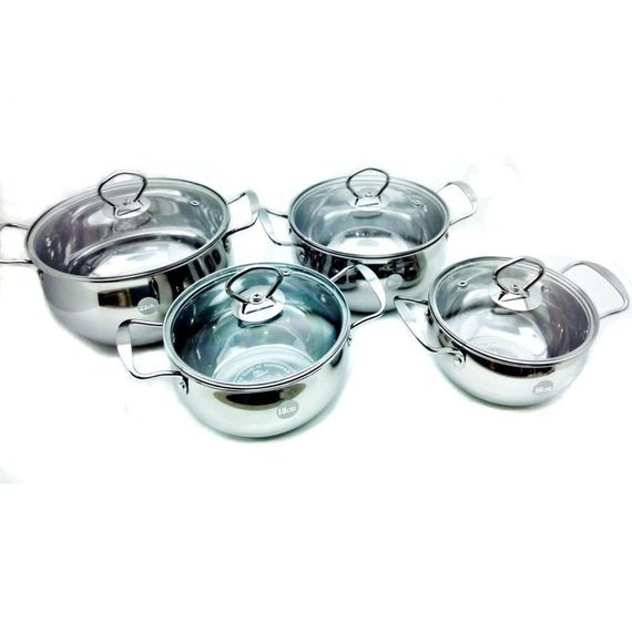 Набор кастрюль Unique UN-5072 8 предметов нержавеющая сталь стеклянные крышки | Зображення 1