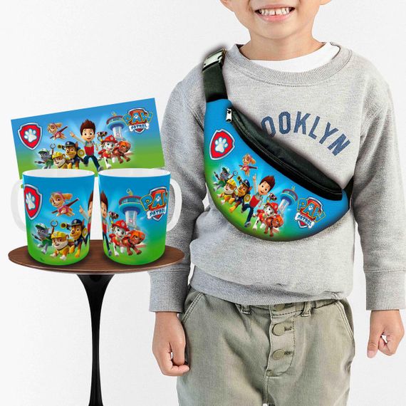 Набор: детская сумка-бананка+кружка Щенячий патруль 32х15см,бананка для мальчика через плечо (01019)