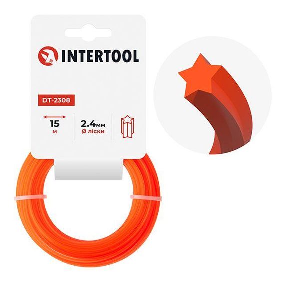 Волосінь для тримера "зірка", 2,4 мм*15 м INTERTOOL DT-2308