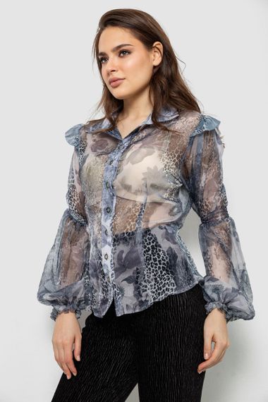 Блуза жіноча з принтом шифонова, колір сірий, 230R1503-1 | Зображення 2