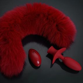 Анальна вібропробка з ротацією UPKO з натуральним лисячим хвостом і пультом, червоний, 6.6 х 3 см Sex Aura