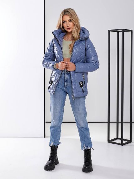 Жіноча стьобана куртка з блиском, арт.504, блакитний джинс | Зображення 3