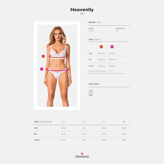 Еротичний комплект Obsessive Heavenlly 2-pcs set XS/S, бюстгальтер і танга | Зображення 4