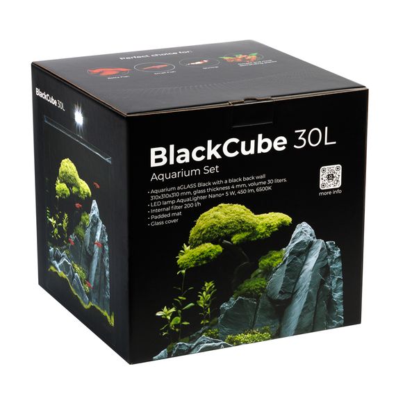 Акваріумний набір BlackCube 30 літрів, з чорною задньою стінкою, 31х31х31 см, скло 4 мм | Зображення 1