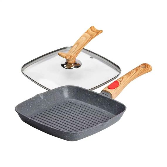 Алюмінієва сковорода-гриль 24 см зі скляною кришкою Квадрат сірий MGC HP-4-461G | Зображення 5