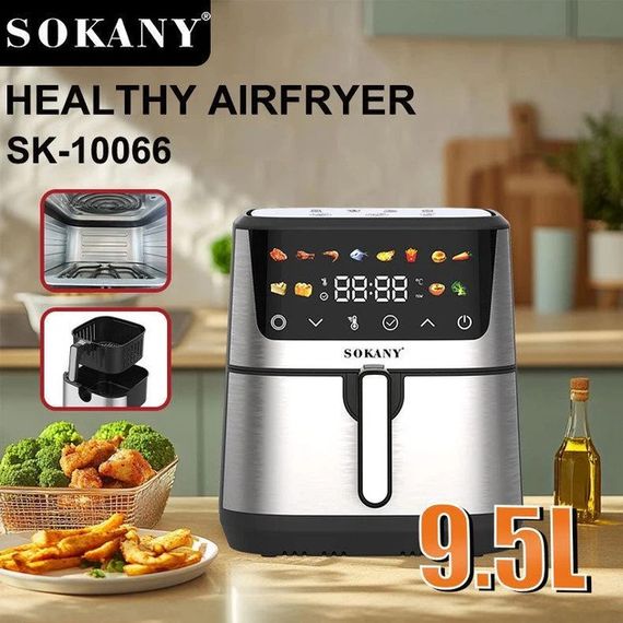 Аерофритниця електрична Sokany SK-10066 Електрична фритюрниця без олії з таймером / Аерогриль 9.5 л 2400 Вт | Зображення 2
