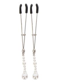 Зажимы на соски с бусинами Taboom Nipple Play Tweezers With Pearls, серебряные Sex Aura