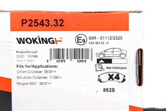 Колодки передні гальмівні Outlander 12-/Peugeot 4007 07-, WOKING (P254332) | Зображення 2
