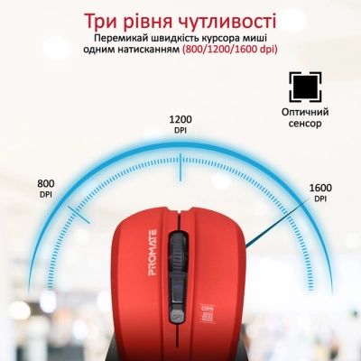 Мышка Promate Contour Wireless Red (contour.red) | Зображення 2