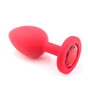 Силиконовая анальная пробка с кристаллом - 4.2*9.5 (см), Красный – Анальные игрушки