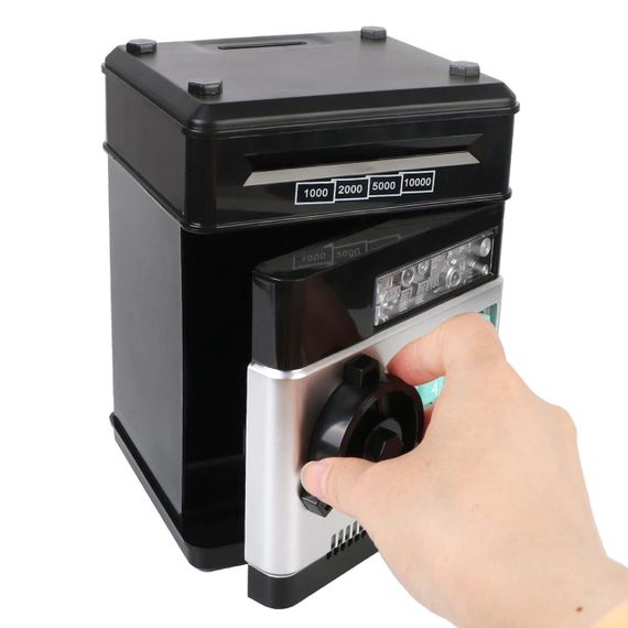 Электронная копилка-сейф с кодовым замком и купюроприемником, Черная / Детский банкомат для бумажных денег и | Зображення 2