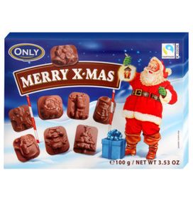 Шоколадные конфеты в коробке  новогодние фигурки Merry X-Max Only, 100г (Австрия), для детей