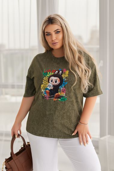 Женская футболка тай дай варенка с принтом Labubu цвет хаки, размер 46/48, GF05254