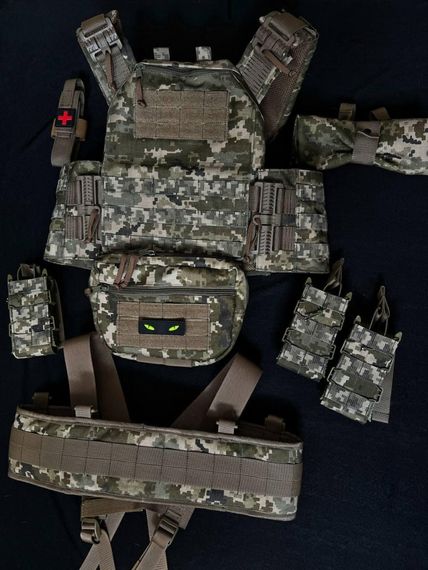 Плитоноска швидкоскидна прошиті бокові кармани 3D сіткою + РПС +  6 підсумків піксель ММ14 | Зображення 2