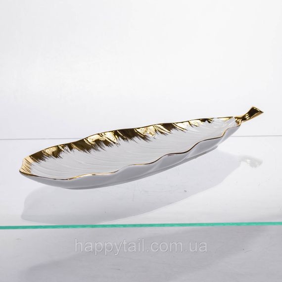 Фарфоровое блюдо для сервировки стола 37×13×2.5 (см) блюдо для подачи закусок Белое с золотом CJY-145 | Зображення 1