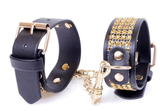 Наручники зі штучної шкіри з кристалами Fetish Boss Series - Handcuffs with cristals Gold, BS3300095 Sex Aura | Зображення 2