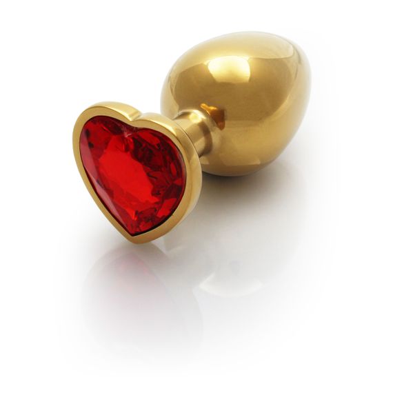 Металева анальна пробка Heart Gem, розмір M колір: золотистий/червоний Ouch! (Нідерланди)
