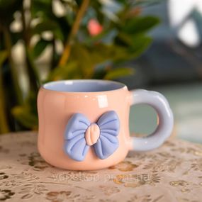 Чашка фарфоровая с магнитом Бант 400 (мл) подарочная кружка прикольная чашка для детей на подарок Розовый с голубым FM-52C